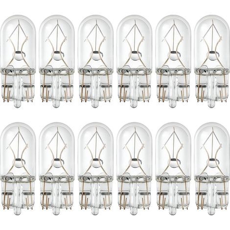 Lot de 12 ampoules halogènes T10 sans culot 501 W5W pour voiture, éclairage blanc chaud, clignotants latéraux, éclairage de plaque d'immatriculation, feu de recul, éclairage intérieur, 12 V CC (1/5)