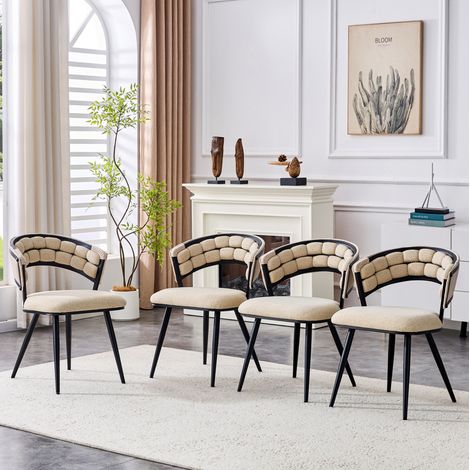 Lot de 4 chaises de salle à manger en velours beige, pieds métal noirs, 64 x 57 x 78 cm (1/5)