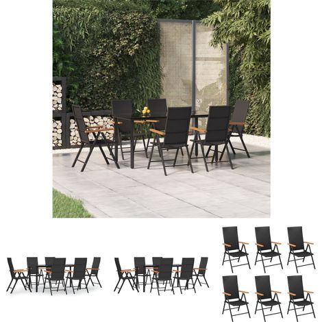 Gartenstühle - vidaXL 7-tlg. Garten-Essgruppe Schwarz und Braun Poly Rattan - Stuhl (1/5)
