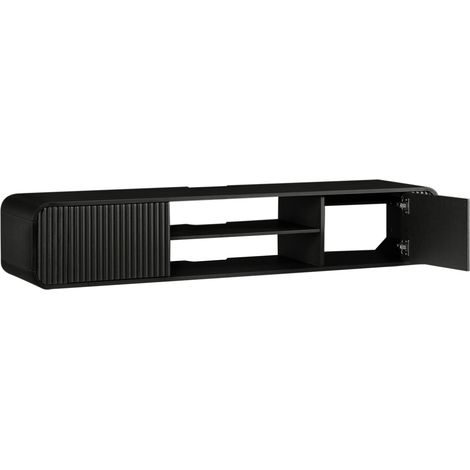 Schwebendes TV-Lowboard 160 cm aus Spanplatte in Schwarz mit offenen Fächern HOMVRA (1/5)