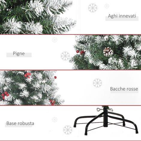 Sapin de Noël artificiel blanc 180 cm, 618 branches rouges avec pommes de pin blanches, base pliable et démontable (1/5)