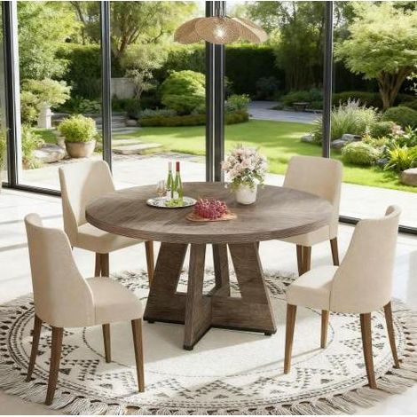 Mesa redonda 120 cm gris – estilo rústico, 4 plazas, sin sillas (1/5)