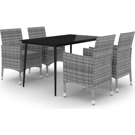 Ensemble à manger de jardin coussins 5 pcs Mobilier de jardin Résine tressée Verre (1/5)