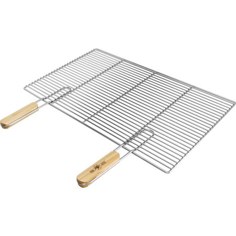 Ecd Germany – Grille de barbecue rectangulaire 67x40 cm en acier inoxydable – Poignées en bois – Antirouille pour barbecues à gaz et charbon