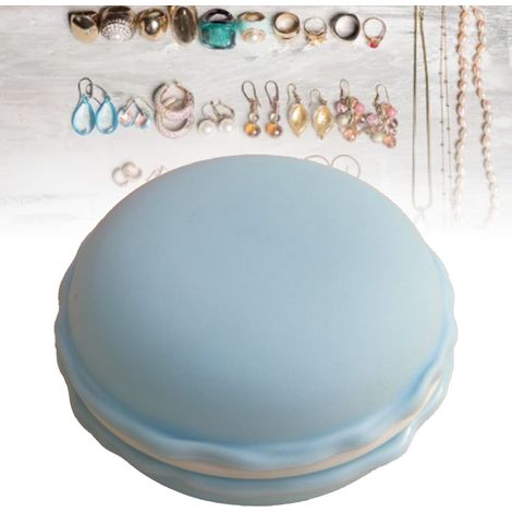 Boîte à bijoux macaron en plastique bleu clair, élégante boîte de rangement en forme de macaron pour femmes et filles (1/5)