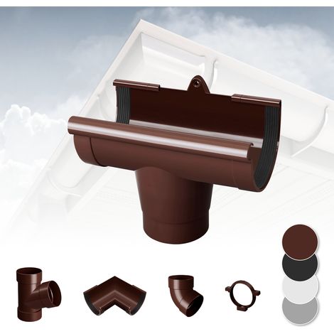 Sistema di grondaie - 90mm in plastica PVC, selezione di componenti - RainWay 90: Marrone, Guscio di collegamento alla grondaia