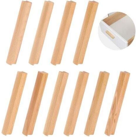 10 Pièces Poignee de Meuble en Bois, Poignée Bois pour Armoire, Espacement des Trous 128 mm de Poignée de Meuble Placards en Bois, Poignées de Cuisine en Bois Universelles pour Les Placards (1/4)