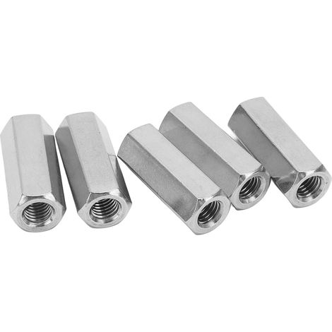 Lot de 5 écrous de raccord hexagonaux en acier inoxydable 304 M10x1.5-17-L45mm pour fixation de tige filetée (1/5)