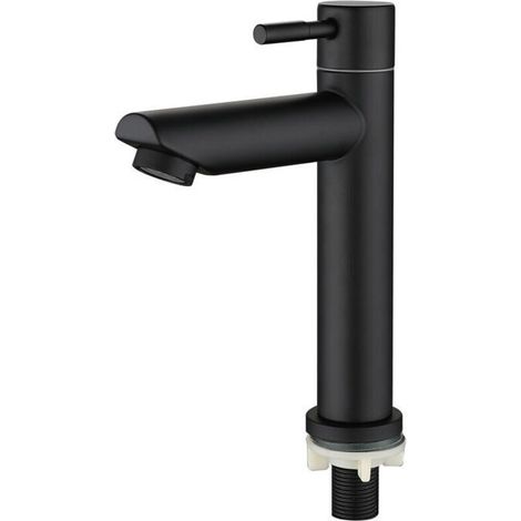 Rubinetto per lavabo da bagno con beccuccio, rubinetto per acqua fredda, valvola a colonna, altezza totale: 18 cm, nero (1/4)