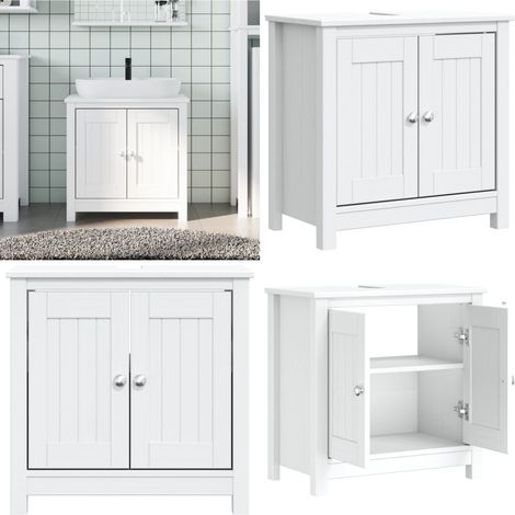 Waschbeckenunterschrank BERG Weiß 60x34x59 cm Massivholz Kiefer - Badezimmer Schrank - Holzschrank (1/5)