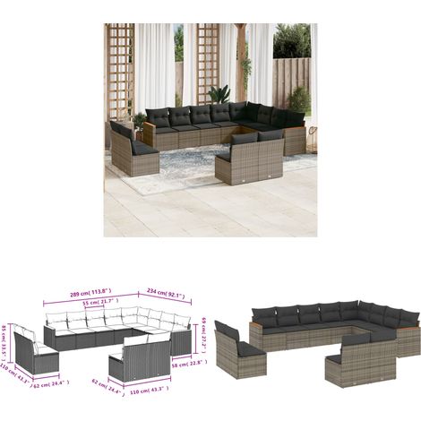 12-tlg. Garten-Sofagarnitur mit Kissen Grau Poly Rattan - Gartenmöbel - Esszimmergarnituren - Rattan Möbel - Outdoor Sofa - Lounge Set - Home & Living (1/3)
