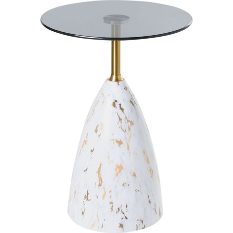 Side Table WABBY Tempered Glass White Marble