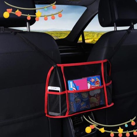 Filet De Rangement Voiture - Entre Sieges Conducteur Et Passager - Compatible Toutes Voitures SUV - 40x15x26 Cm - Polyester - Rouge Noir - 1 Pièce (1/5)