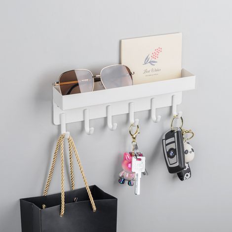 Porte-clés mural sans perçage, crochet multifonction pour rangement vestibule et entrée de maison-blanc