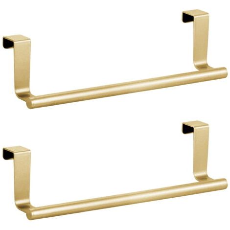 Lot de 2 barres porte-serviettes de 23 cm, en acier inoxydable doré, porte-serviettes à main en acier inoxydable, porte-serviettes pour porte d'armoire, pour cuisine et salle de bain (1/5)