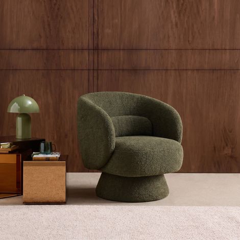 Fauteuil pivotant. rotatif 360° en tissu avec coussin kaki - L 76 x P 76 x H 76.5cm - Elias