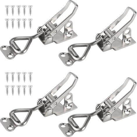 4Pcs Loquet à Bascule Acier Inox Loquet de Serrage Fermeture Capot Fermeture a Levier Capacité de Rétention 100kg 220lbs Menuisier Sauterelles Bascule Pince Réglable pour Armoire Porte (1/5)