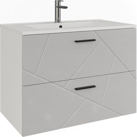Ensemble de meubles de salle de bains Irma, blanc/blanc brillant, 2 pièces, Vicco