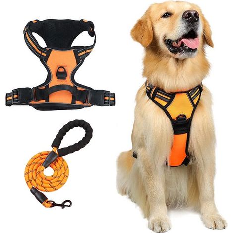 Pettorina anti-trazione per cani, pettorina a Y per cani, riflettente, taglia L, regolabile, pettorina anti-trazione riflettente per cani, facile da indossare (1/4)