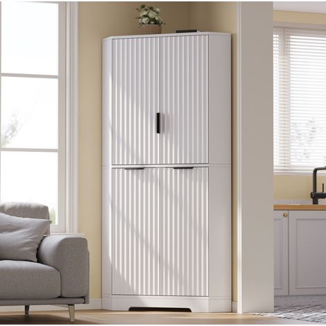 Meuble d’angle de rangement 60x60x172 cm avec 4 portes et étagères réglables, MDF pour cuisine - blanc (1/5)