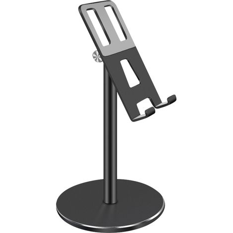 Support universel pour téléphone, support de bureau réglable en hauteur et angle, base noire. (1/5)