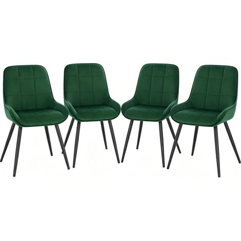 Lot de 4 chaises de salle à manger en velours vert foncé avec structure en métal (1/5)