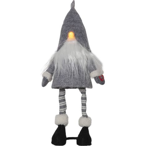 Großer LED Weihnachtswichtel ,Joylight', grau, Batterien + Timer, warmweiß, H 55cm (1/4)