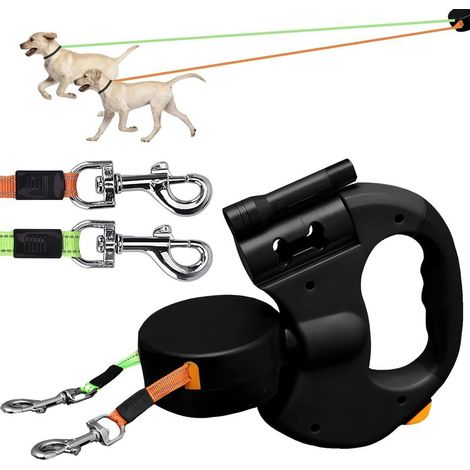 3m Laisse Double pour 2 Chiens,Laisse Chien Enrouleur pour Chien Jusqu'à 25kg/55 lb,Ruban en Nylon Solide Extensible à , avec Coutures réfléchissantes Lumineuses,360º sans (1/5)