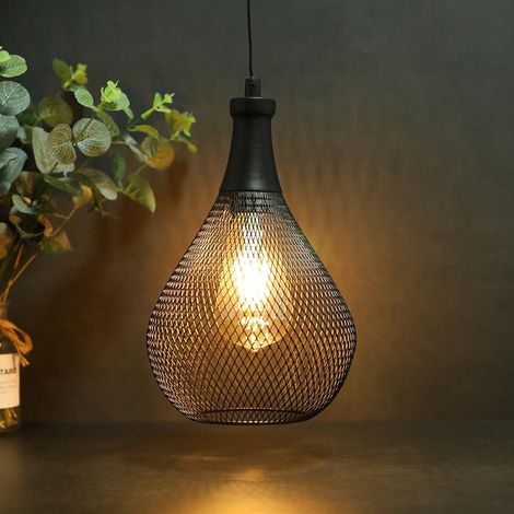Lampe Suspendue 30 cm Moderne Industrielle Abat Jour Plafond Suspension Luminaire Noir Iron Lumière Alimentée Par Piles Longueur Totale 98 cm pour Chambre Salon Dortoir Studio Café (1/5)
