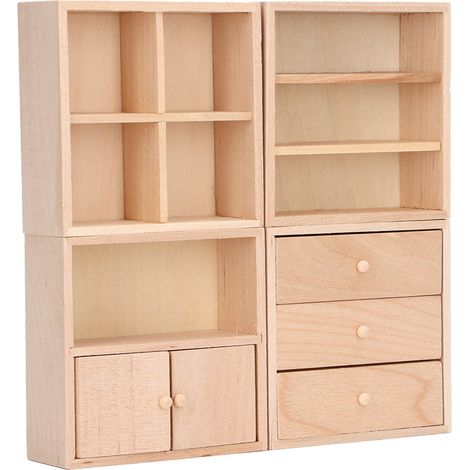 4 Pièces Meuble Miniature Maison de Poupée en Bois, Armoire Réaliste et Pratique pour Décoration (1/5)