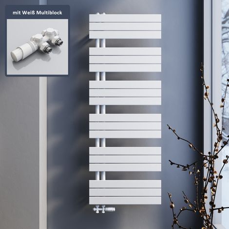 Handtuchtrockner SONNI Heizung Bad Heizkörper Design Badheizkörper Weiß 1590x600mm,mit Weiß Multiblock (1/5)