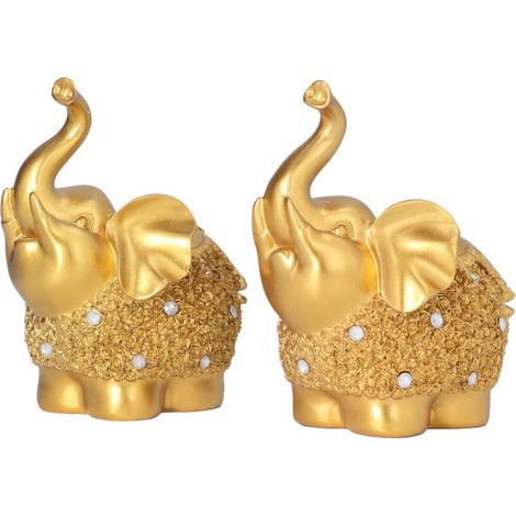 Golden elephant statue, 2 pieces, practical decoration, resin material, small compact craft for TV stand or table (1/5)