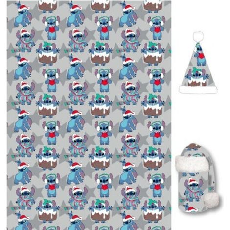 Set plaid+bonnet de noël - Stitch Noël Avec Pompom - 100 cm x 140 cm (1/2)