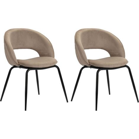 BOBOCHIC - Lot de 2 chaises DOMI tissu velours Marron clair (1/5)