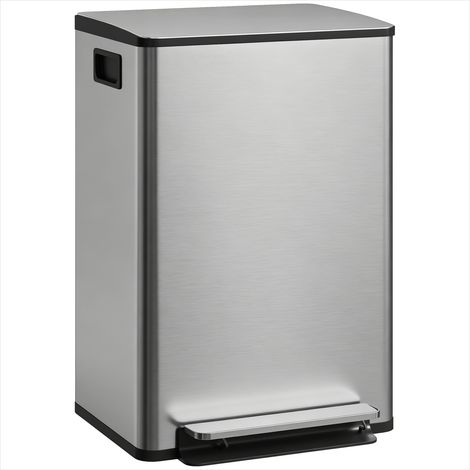 Poubelle de cuisine 50L en acier inoxydable argent avec pédale et fermeture douce, seau amovible (1/5)