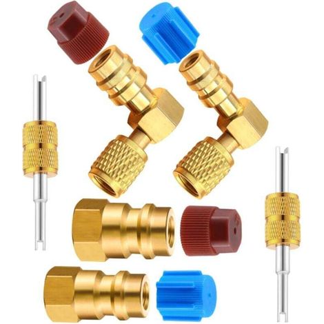 Lot de 2 adaptateurs de raccord R12 vers R134A AC, kit de conversion R12 vers R134a, raccord rapide A/C, raccord R12 R22 vers R134A haut/bas, adaptateur de conversion SAE 6,35 mm (1/4)