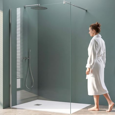 Mai & Mai Paroi de Douche 50x200 Douche à L'italienne Transparent BR1K Pare-Douche en Verre Trempé 8mm Revêtement Nano Easy Clean Stabilisateur Rond BRAM1 (1/5)