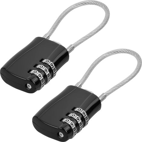 Cadenas À Combinaison - 95 X 30 Mm - Câble En Acier De 105 Mm Et 3 Mm De Diamètre - Pour Valises Sacs À Dos Portes - 2 Pièces (1/5)
