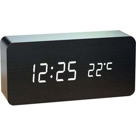 1 pc Numérique Réveil Bois Réglable Luminosité Contrôle Vocal LED Horloge Rectangle Affichage Temps Température Décor À La Maison (1/3)