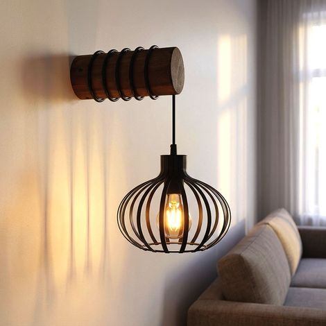 LED Wandleuchte Wandlampe Wohnzimmerlampe Höhenverstellbar Braun Holz H 59 cm (1/5)