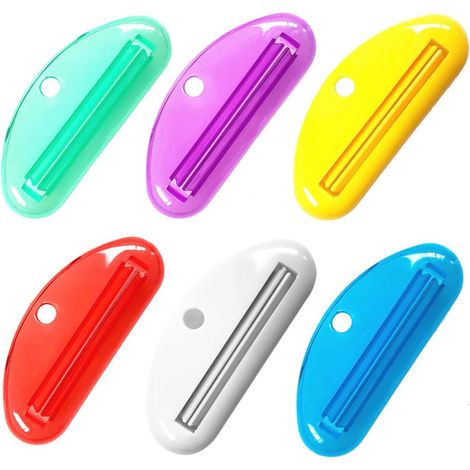 Juego de 6 pinzas exprimibles Quesuc para tubos de pasta de dientes para el baño (verde, blanco, azul, amarillo, rojo, morado)