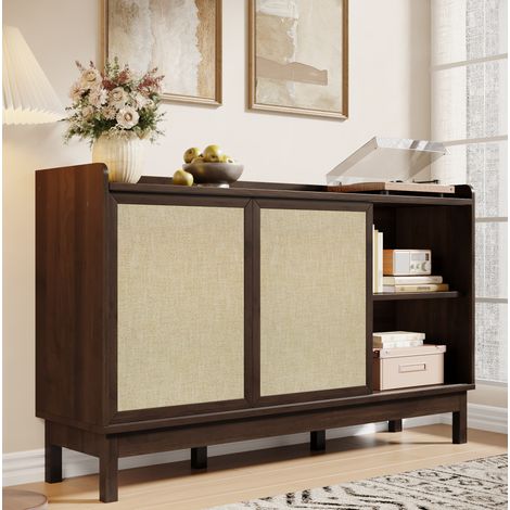 REDOM - Credenza 150x39.5x80 cm, porte scorrevoli, doppio cassetto, ripiani regolabili, truciolare naturale (1/5)