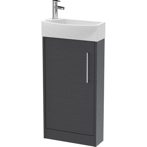 Winshill Contemporary 1 Door Right-Hand Floor Standing Cloakroom Vanity Unit with Basin, Woodgrain Dark Grey, 440mm (1/4)