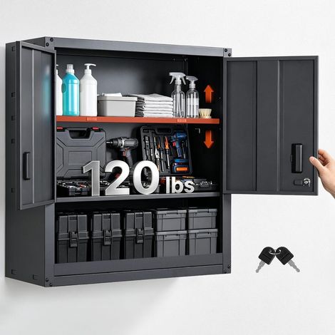 Armoire Murale d'Atelier Rangement Outils en Métal Porte Verrouillable Étagère Réglable 76,2x30,5x76,2 cm (1/5)