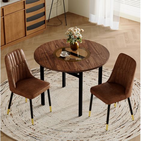 Ensemble table chaises ronde 100 cm MDF verre brun OKMYHOME (1/5)