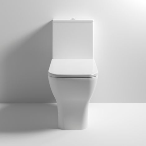 Nuie Rimless Square Compact Close Coupled Toilet WC Pan, Toilet Seat & Cistern (1/3)