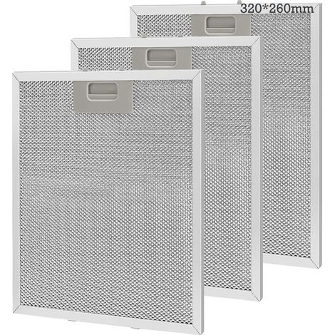 Lot de 3 pcs Filtre à Graisse Métallique 320x260mm, en Aluminium, Anti-Graisse, Lavable, en Maille, Accessoire Hotte Aspirante pour Hottes de Cuisine