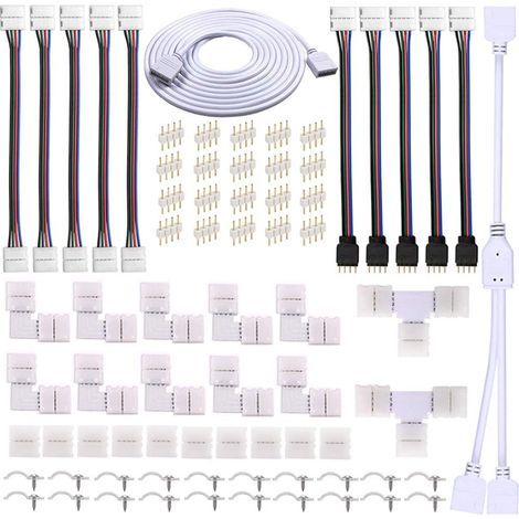 Kindfiber OÜ-Kit de connexion sans soudure pour ruban LED multicolore RGB de 2 mètres (double face avec câblage, en T et un répartiteur 1 vers 2) (1/5)