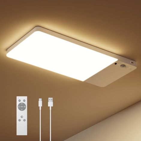 Plafonnier Rechargeable avec Détecteur de Mouvement, Lampe LED Plafond Interieur Sans Fil pour Salle de Bain, Cave ou Garage, Batterie 12,000 mAh,Télécommande Incluse (1/5)