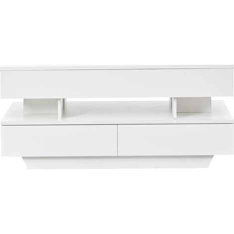 Mesa de centro elevable con LED y almacenaje 100 x 50 x 45 cm blanca brillo alto (1/5)